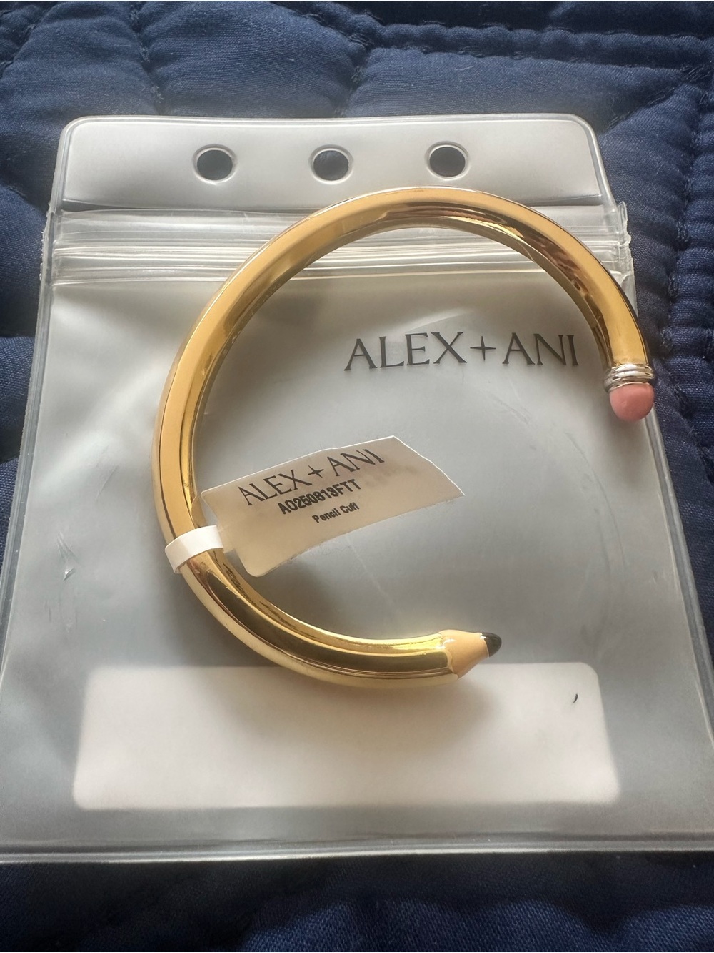 NWT Alex and Ani Gold Pencil Cuff Bracelet with Pink Eraser and Yellow Tip